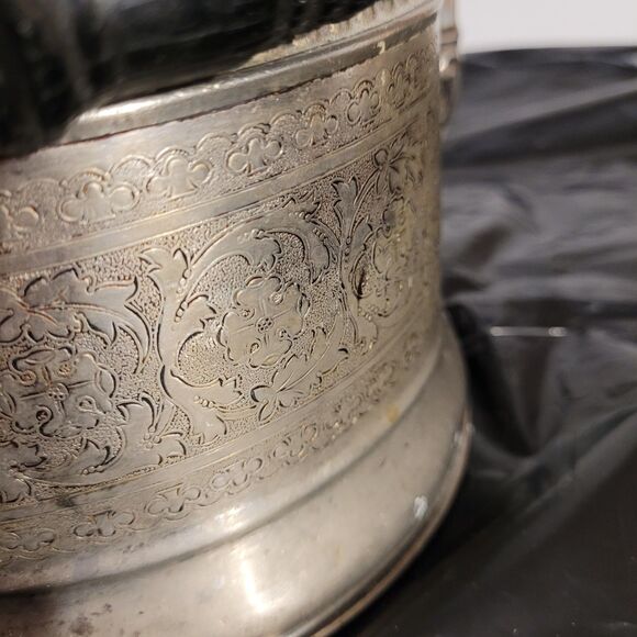 Vtg Nickel Plated Teapot Electric Lamp W/blue Checkered Shade - Picture 16 of 16